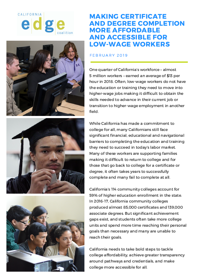 California EDGE publication cover -Making Certificate and Degree Completion More Affordable and Accessible for Low-Wage Workers